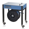 The EXS-100 semi-automatic strapping machine applies a plastic strap around overfilled and heavy-weight packages.