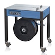 The EXS-100 semi-automatic strapping machine applies a plastic strap around overfilled and heavy-weight packages.