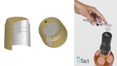InTact capsule for wine and spirits with an integrated NFC tag that detects opening or tampering.