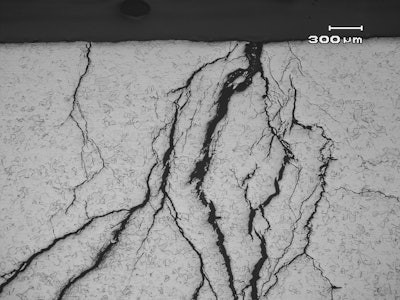 Stress corrosion cracking viewed under a Scanning Electron Microscope. Once stainless steel has stress corrosion cracking, the damage is permanent and not repairable.
