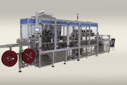 Servo-controlled machine produces both a film overlap at the top of the candle being wrapped and a film underlap at the bottom of the candle.