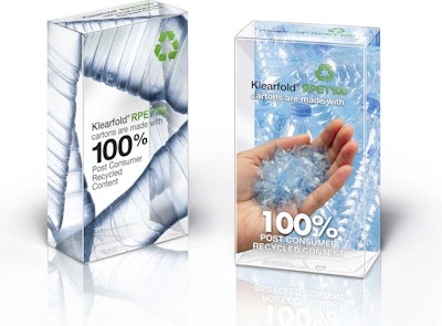 Klearfold RPET100 is a plastic folding carton made from 100% post-consumer recycled material.