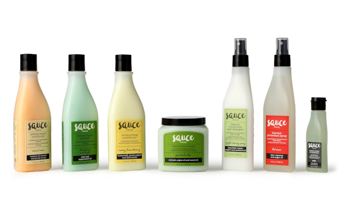 Sauce Beauty products are available in 2-, 8-, 10-, and 12-oz HDPE packages.