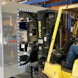 To operate, the forklift driver centers the pallet load in the wrapping ring and presses the start button on the optional wireless remote control from inside the cab.