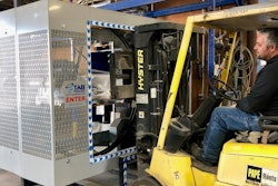 To operate, the forklift driver centers the pallet load in the wrapping ring and presses the start button on the optional wireless remote control from inside the cab.