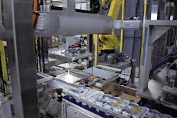 A high-speed linear gantry replaced the delta-style robot commonly used by Nuspark in tray-loading applications like these.