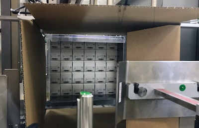 Shown here is a corrugated case of 30 cartons just before the flaps are closed and sealed.
