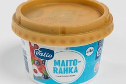 Valio of Finland is testing this injection-molded lid made of a biocomposite.