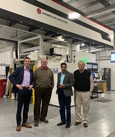 The new MIRAFLEX II at Zim’s plant in Prichard, WV. From left, Andrew Wheeler (W&H), Kevin Worthy (Zim’s), Javeed Buch (W&H), and Harry Zimmerman (Zim’s).