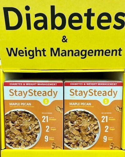 Spotted at Natural Products Expo: StaySteady cereal is a low glycemic, high fiber, high protein cereal made to be helpful for diabetic and weight management. StaySteady cereal is manufactured by Organic Milling, Inc., a 60-year-old cereal and snack company located in sunny San Dimas, California proving not all companies launching disruptive healthy options are new.