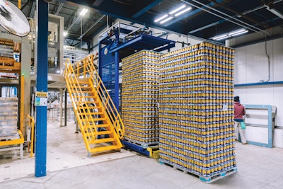 Automatic full-pallet infeed capability ahead of the empty-can depalletizer is a recent addition to the range of equipment made by Ska Fabricating. Allagash was the first to install it.