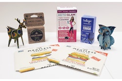 All four folding cartons shown here were printed on the Landa S10 and then creased and cut on the Highcon Beam, and the run lengths ranged from 2,000 to 10,000 units.