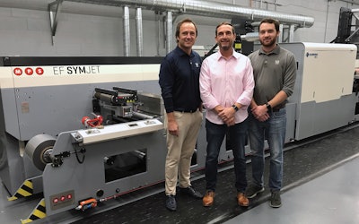 Sales and Marketing Head Andy Staib, President Tom Staib, and TJ Staib, VP of Packaging and a fifth-generation Staib at DWS, are excited about the opportunities presented by the MPS EF SYMJET powered by Domino hybrid press.