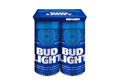 Anheuser-Busch InBev, one of the largest brewers in the world, will use KeelClip in its U.K. market this spring for some of its brands, including Bud Light. Photo courtesy of Graphic Packaging International.