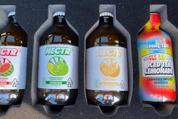Like almost all of Spacestation’s beverage output as a copacker, the company’s own Flybeverage brands—Nectr and Uncle Arnie’s—use a shrink sleeve labeling system that is flexible enough for a variety of different combinations of bottle dimensions/heights, substrates, container transparency levels, and closure styles.