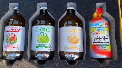 Like almost all of Spacestation’s beverage output as a copacker, the company’s own Flybeverage brands—Nectr and Uncle Arnie’s—use a shrink sleeve labeling system that is flexible enough for a variety of different combinations of bottle dimensions/heights, substrates, container transparency levels, and closure styles.