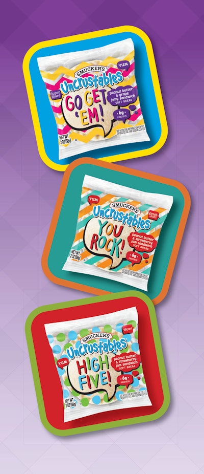 Uncrustables traditional peanut butter and grape jelly and peanut butter and strawberry jelly varieties are sold at retailers nationwide and also distributed through the Smucker Away From Home business, providing the products to schools, hospitals, and other institutions.