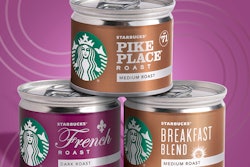 Holding 1.3 oz of ground coffee, the new can from Starbucks features an aluminum ring-pull top on a steel body and bottom.