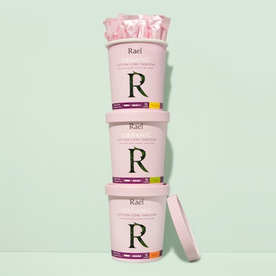 The darker green R in leaves is a graphic element used on every package in the product line. Yellow, green, and orange accents highlight the different absorbencies in the product family.