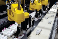 ESS Technologies uses three Fanuc robots to collate more than 160 cosmetic tubes/min for feeding to a case packer.