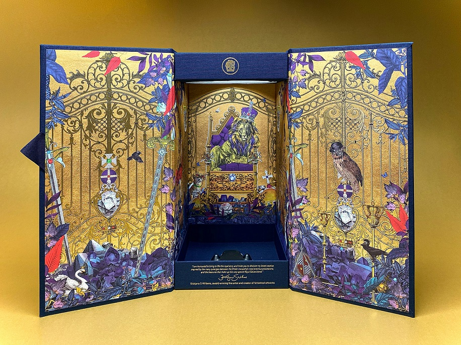 The interior illustration depicts the animals of the Royal Menagerie attending a coronation celebration surrounded by the precious Royal Regalia at the Tower of London.