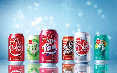 Schnucks’ carbonated soft drinks take their color cues from the national brands, with ‘poppy,’ ‘iconic’ illustrations bringing the line together.