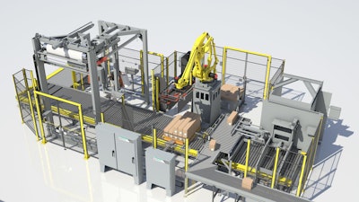 The Brenton RP1000 robotic palletizer with integrated Orion MADX stretch wrapper.