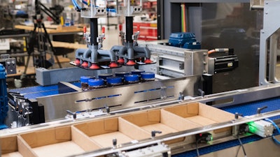 A feature at the Delkor booth during PACK EXPO Connects was a case packer having remarkable versatility.