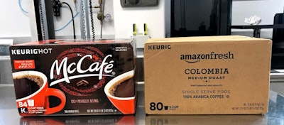 After evaluating the club store format of its Keurig McCafe carton (left), KDP redesigned the packaging for e-commerce (right), working specifically with Amazon SIOC specifications.