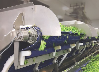 The SSV Sanitary Series drum motor is designed for sanitary food production and is installed at major vegetable processing facilities. Image courtesy of VDG.