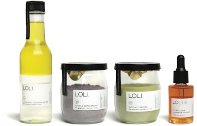 LOLI Beauty uses recycled, recyclable, and refillable food-grade glass containers for its micellars (e.g., tonics, toners, and serums) and its balms and powders.