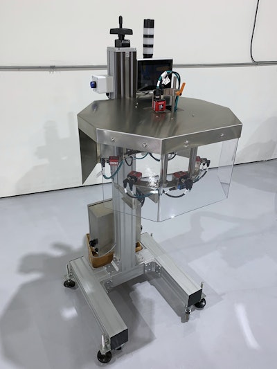 The compact machine adds no more than 34 in. to the length of a packaging line. It reliably inspects all angles of the bottle or label at speeds to 100 bottles/min.