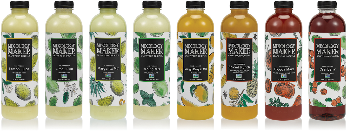 Mixology Maker is a range of cold-press cocktail mixers originally developed for use behind hospitality industry bars that has now expanded into liquor stores throughout South Florida, followed by a national rollout.