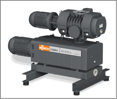 Fig. 5: A standard system from Busch Vacuum Solutions has a COBRA screw vacuum pump as backing pump and a PANDA vacuum booster. Image courtesy of Busch Vacuum Solutions.