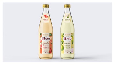 The Botanical Fruit Cordial line features a softer color palette and textured paper for the label.