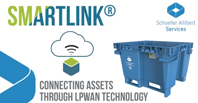 Schoeller Allibert’s Smartlink Sensor, shown on the company’s JumboNest container