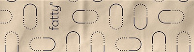 The branded 'pill pattern' is used on the tape and various decorative spots on the pack. the design is meant to recall the C15:0 chemical name for Fatty 15.