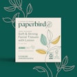To extend the lightness and approachability of the brand, Pearlfisher paired each Paperbird product with descriptive copy. For facial tissue with lotion, it reads, 'for rosey noses.'
