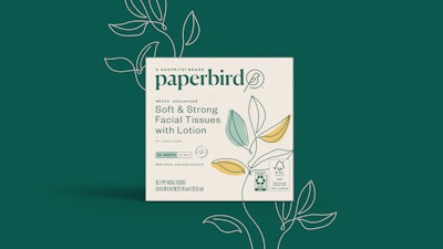 To extend the lightness and approachability of the brand, Pearlfisher paired each Paperbird product with descriptive copy. For facial tissue with lotion, it reads, 'for rosey noses.'