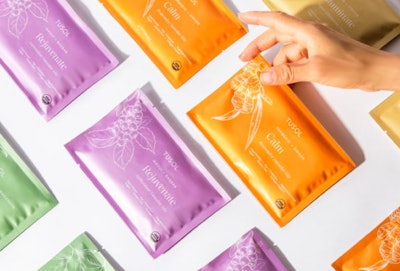 Superfood smoothie maker TUSOL Wellness uses a range of shades directly representing the hero ingredient of each of its individual smoothie sachets.