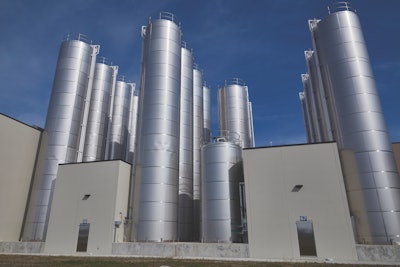 The milk silos can hold up to 560,000 gal.