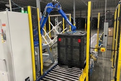 The robot places lids on the containers of preforms at a speed of 45/hr.