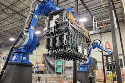 MHS’s multi-pick robotic end effector can pick up and hold up to 36 items simultaneously and pack four orders at a time into four shipping boxes.