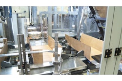 XTS greatly reduces jams and downtime as it moves perfectly stacked pizzas into cases. Shown here is a freshly erected case on the right and two stacks of pizzas about to be pushed into the case on the left.