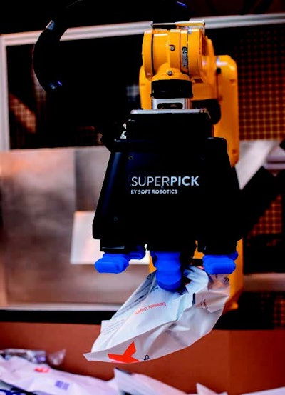 SuperPick system combines ultra-fast 3D vision with state-of-the-art gripping technology to automate handling, scanning and loading of outbound orders and returns of polybagged items.