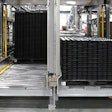 Six depalletizing stations confingured for man-operated or AGV forklift receive full cubes of product in WIP trays.