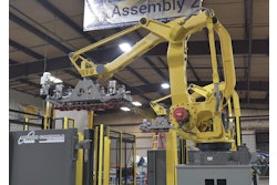 The Fanuc robot has end-of-arm tooling that uses Piab vacuum technology to pick either heavy cases or tier sheets.