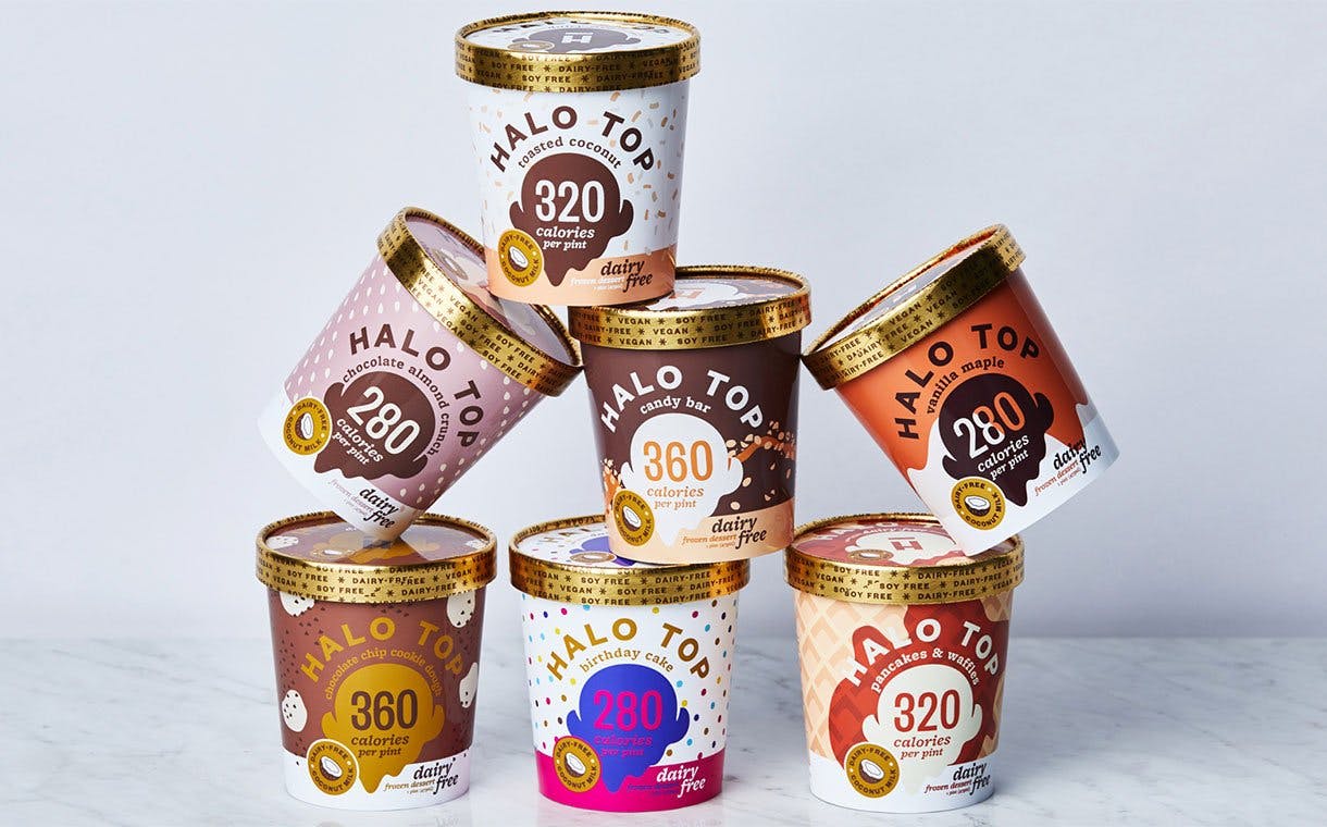 Halo Top's clever use of miniature shapes and lines encompasses the Memphis feel without clashing with the essence of the brand.  Image credit: Halo Top