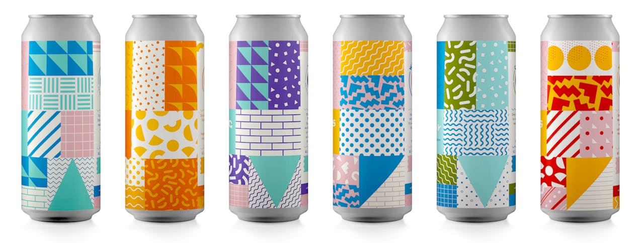 From its glassware to its beer cans, Oakland, California-based Temescal Brewing plays with multiple elements of Memphis design in all of its brand's assets.