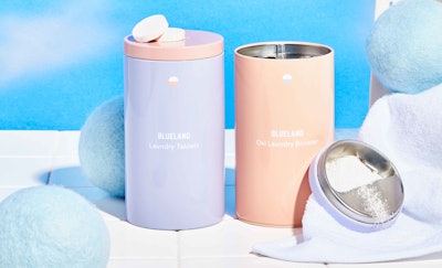 Consumers can use Blueland’s reusable steel Forever Tins to store their laundry tablets and laundry booster powder.